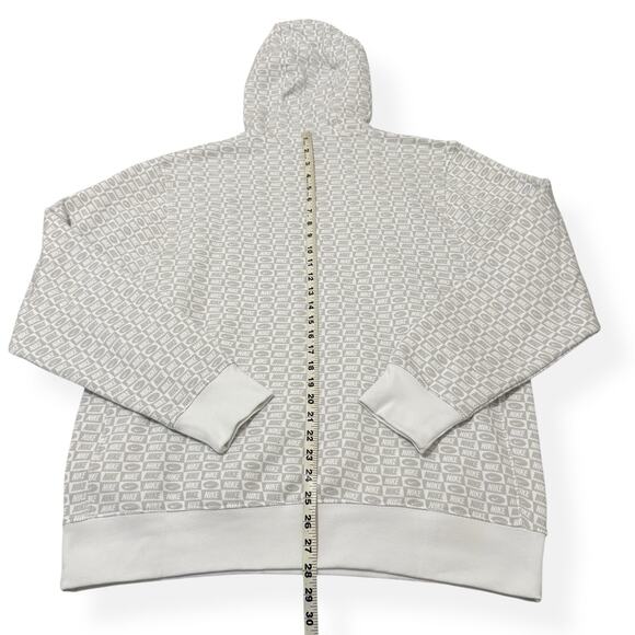 Nike Sportswear Patterned Hoodie Men XL Club Fleece Sweatshirt White HJ6886 New - Picture 5 of 7